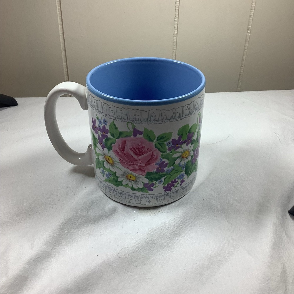 Flowers Inc Balloons Jane Bowen Floral Rose Daisy Mug 1991 Blue